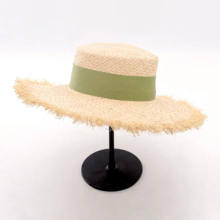 Raffia Frayed Flat Big Brim Hat for Women