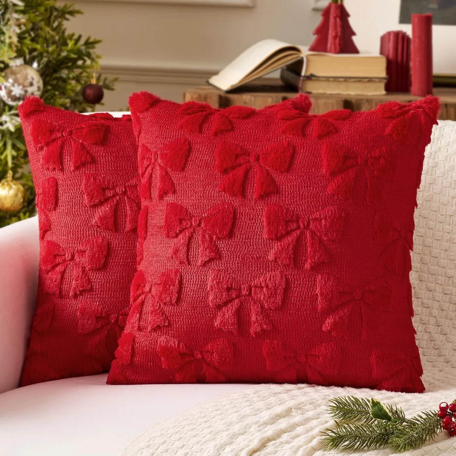 Red Bow Pillow Covers Coquette Room Decor 18x18