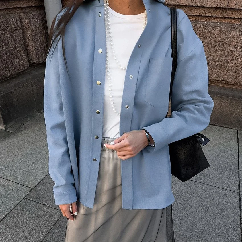 Relaxed Fit Oversized Long Sleeve Jacket Top for Women