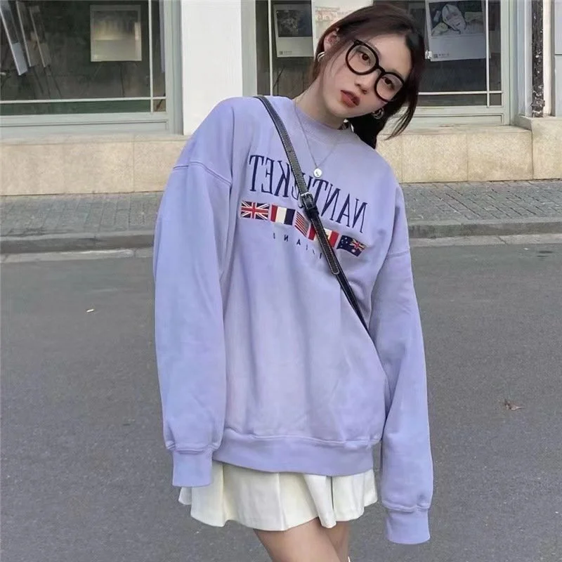 Retro Alphabet Embroidered Pullover Cozy Vintage Sweater