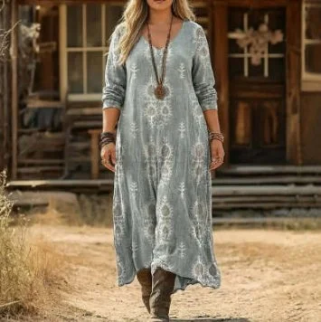 Retro Floral Long Sleeve Elegant Dress