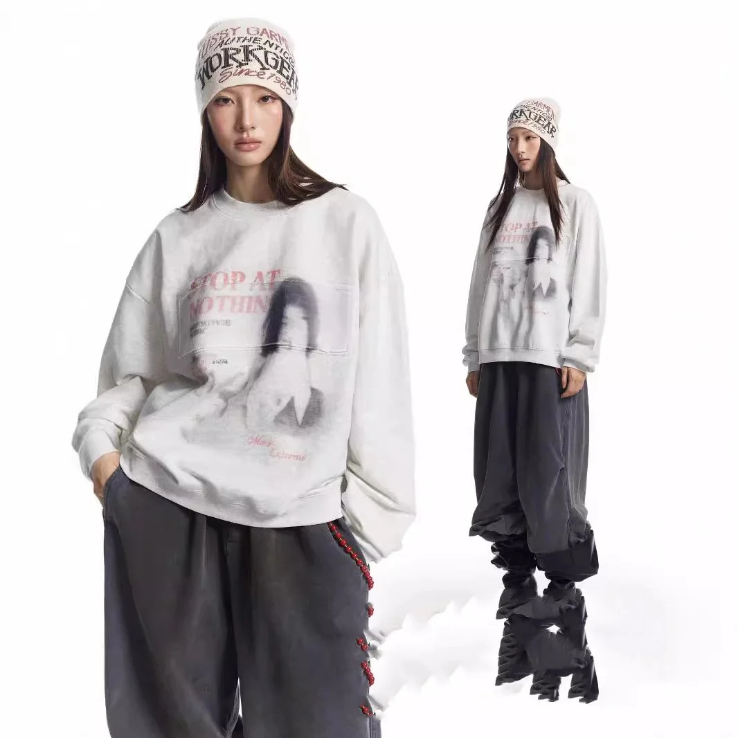Retro Graphic Print Oversized Pullover Sweater