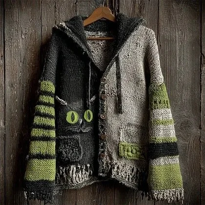 Retro Hooded Knit Cardigan Sweater