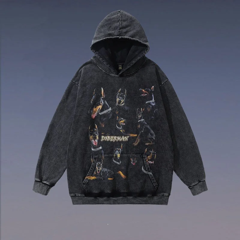 Retro Loose Hip Hop Hooded Terry Sweater for Streetwear