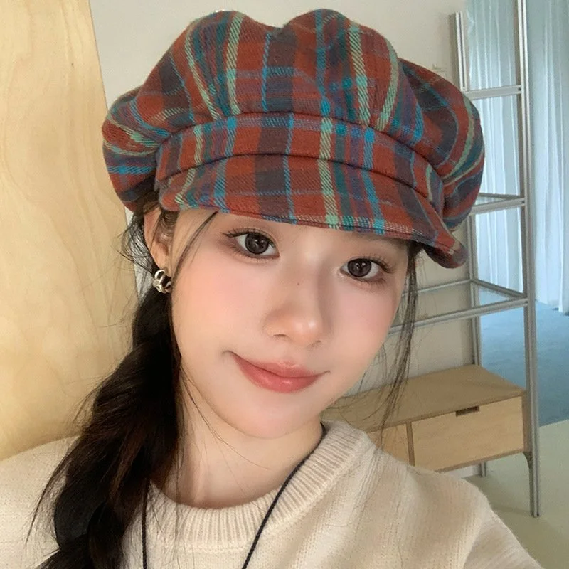 Retro Plaid Beret for Women