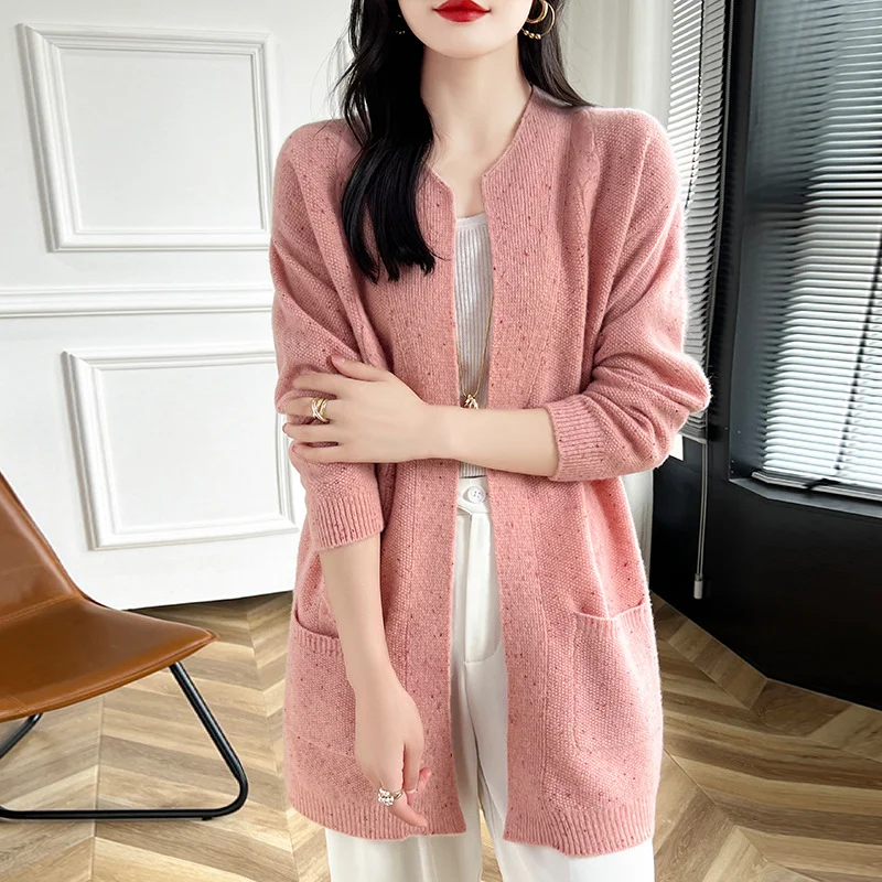 Round Neck Wool Cardigan Coat for Women