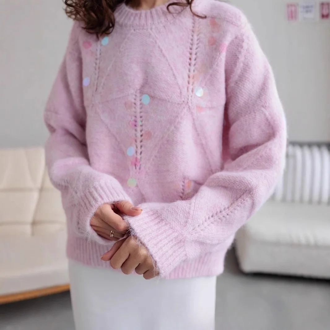 Sequined Knitted Loose Pullover Lazy Casual Sweater