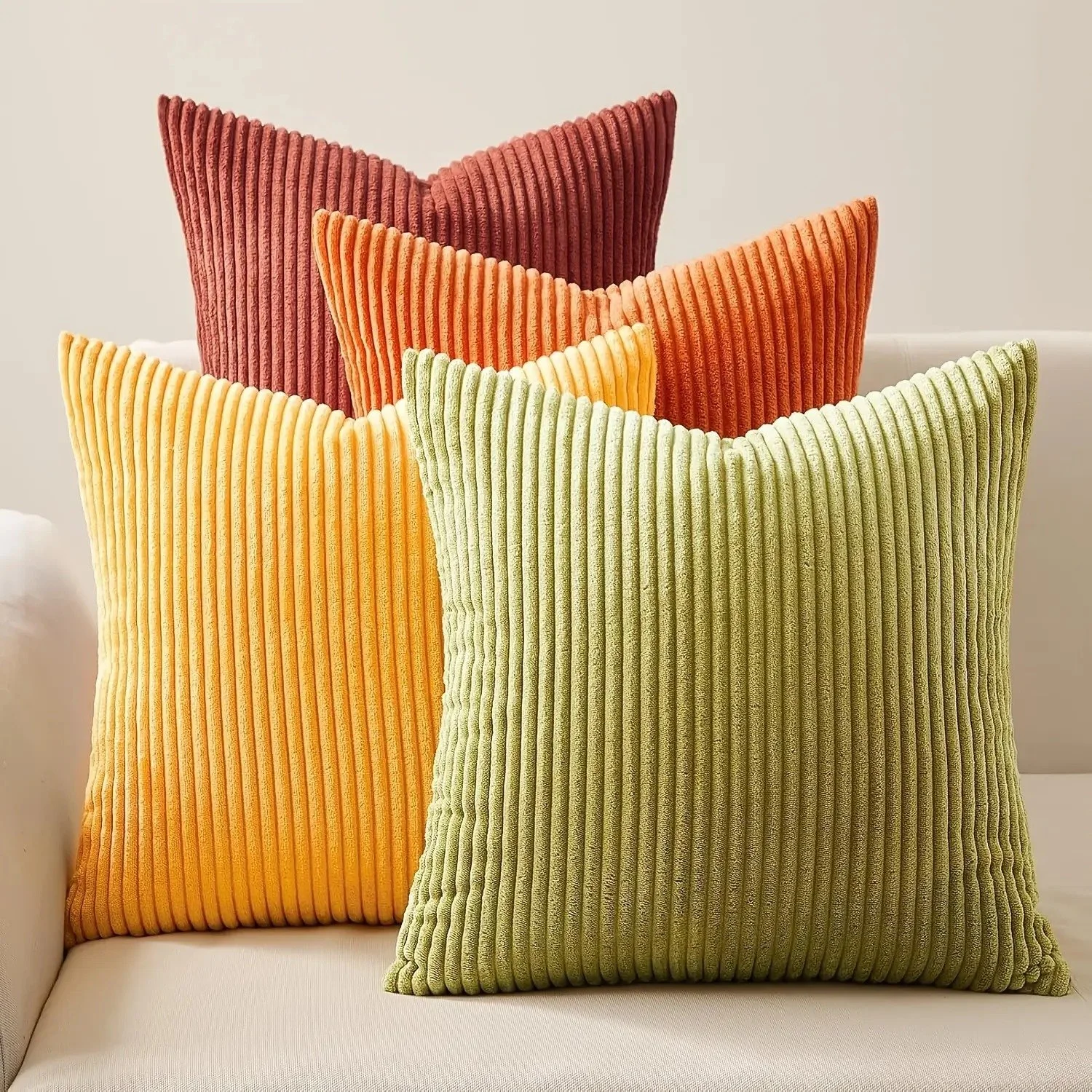 Set of 4 Corduroy Striped Pillowcases - Modern Home Decor