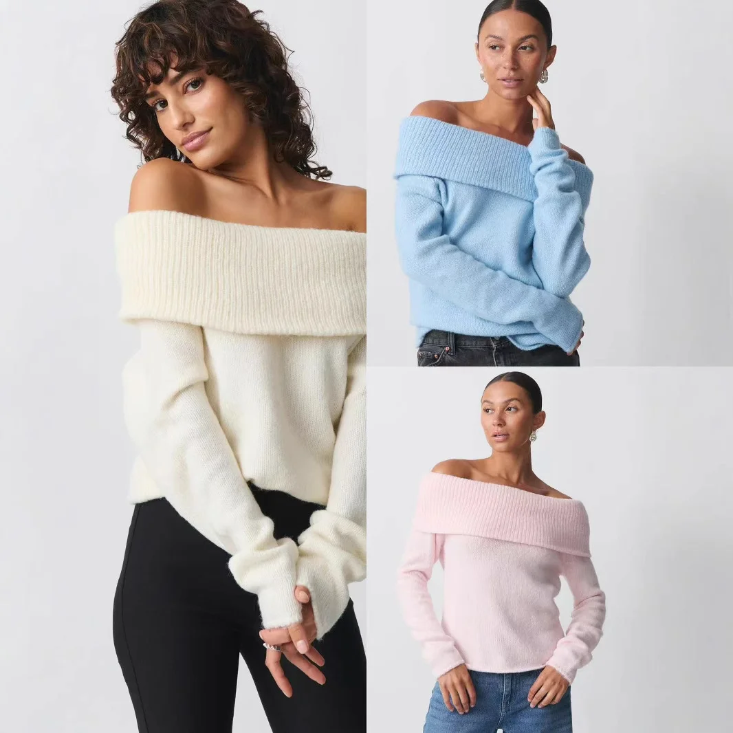 Sexy All-matching Sweet Off-shoulder Lapel Sweater
