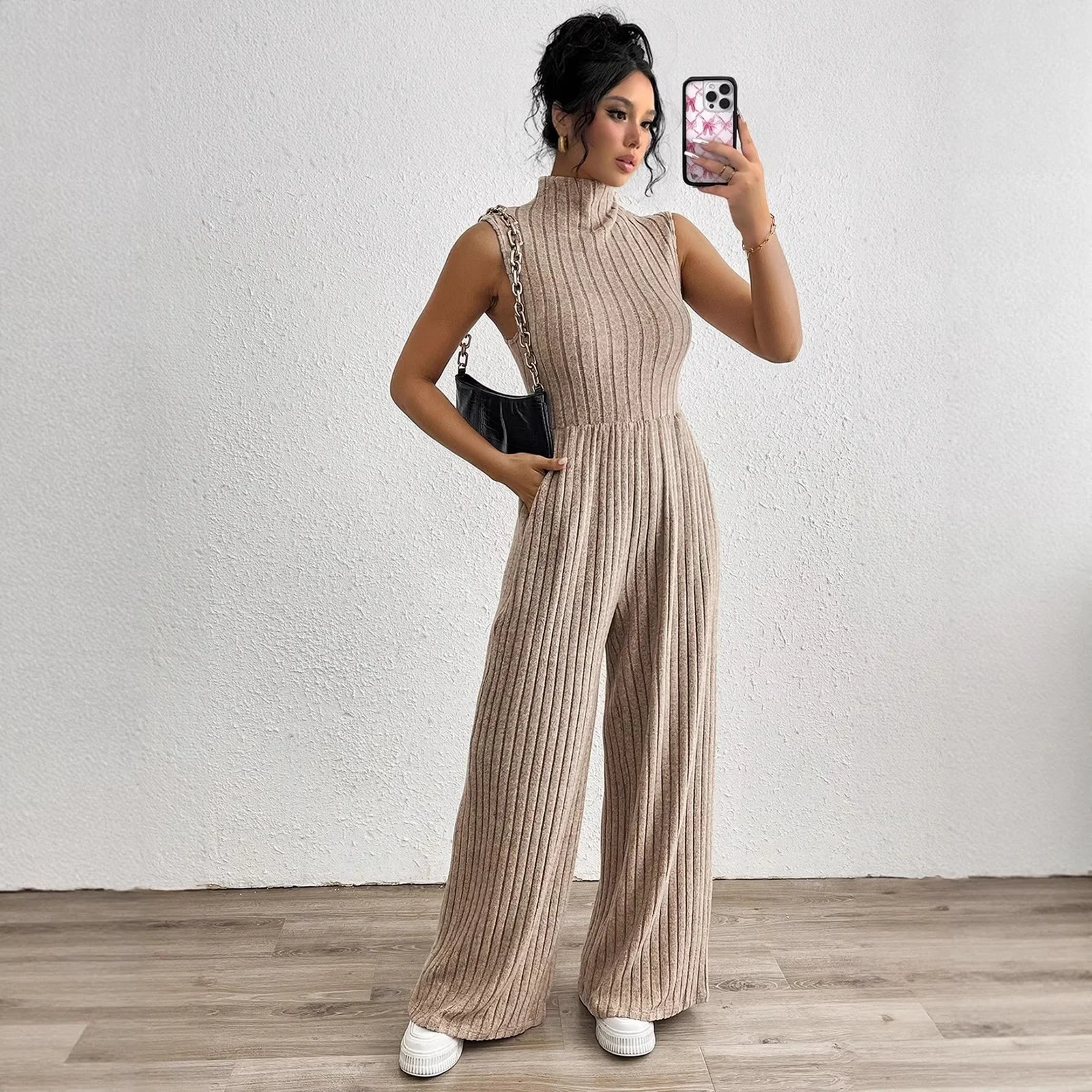 Sleeveless Knit Stretch Casual Jumpsuit
