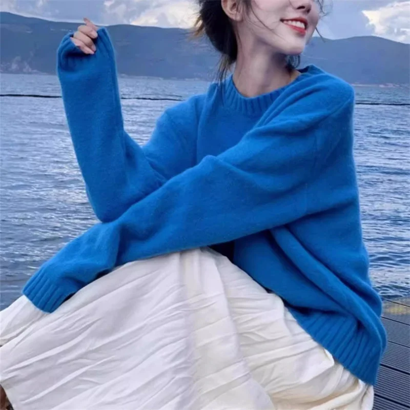 Soft Glutinous Thick Round Neck Knitwear Korean Style