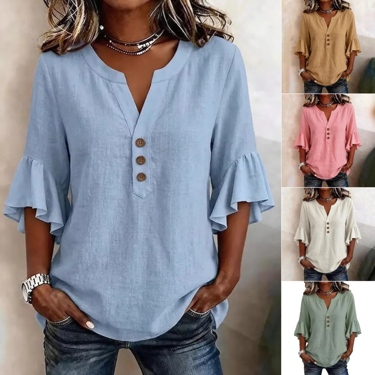 Solid Casual Loose Blouses For Women Fashion Summer Vintage Women's Oversized Shirts And Blouses Elegant Youth