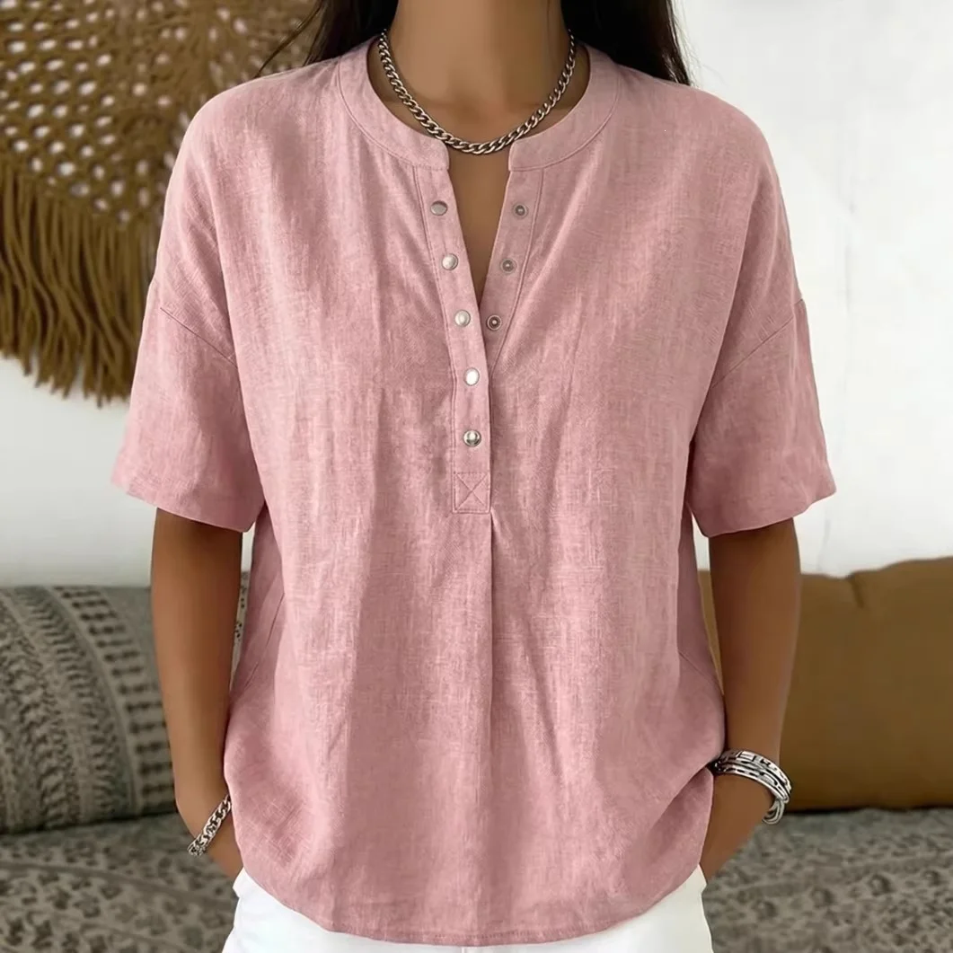 Solid Color Casual Pullover Short-Sleeve Shirt For Women