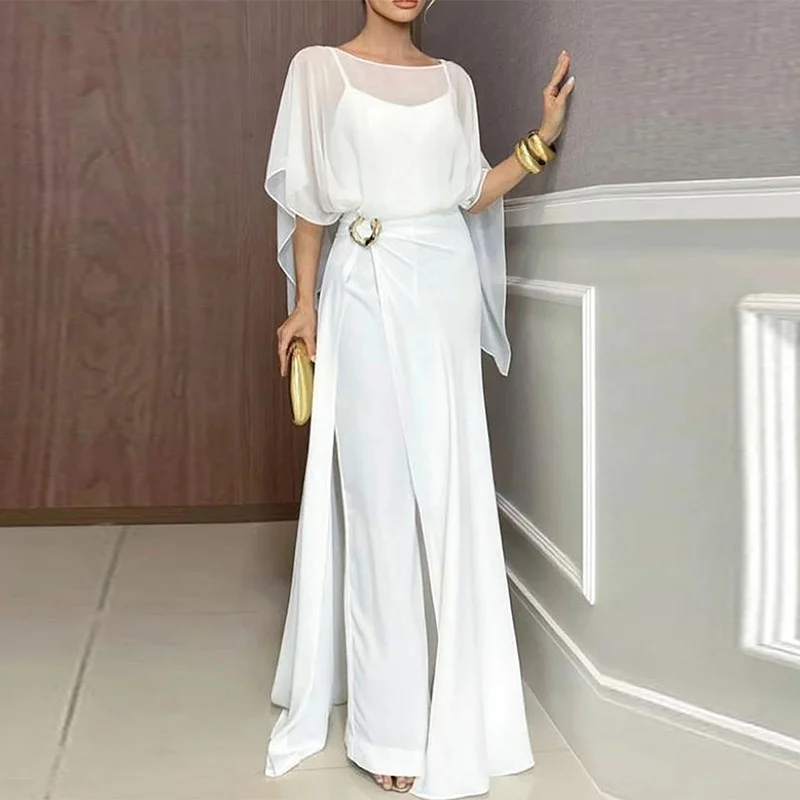 Solid-color Minimalist Slit-style Womens Three-piece Set
