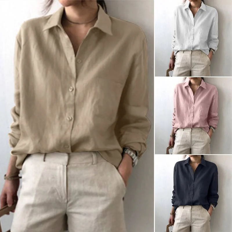 Solid Color Shirt Women's Retro Top