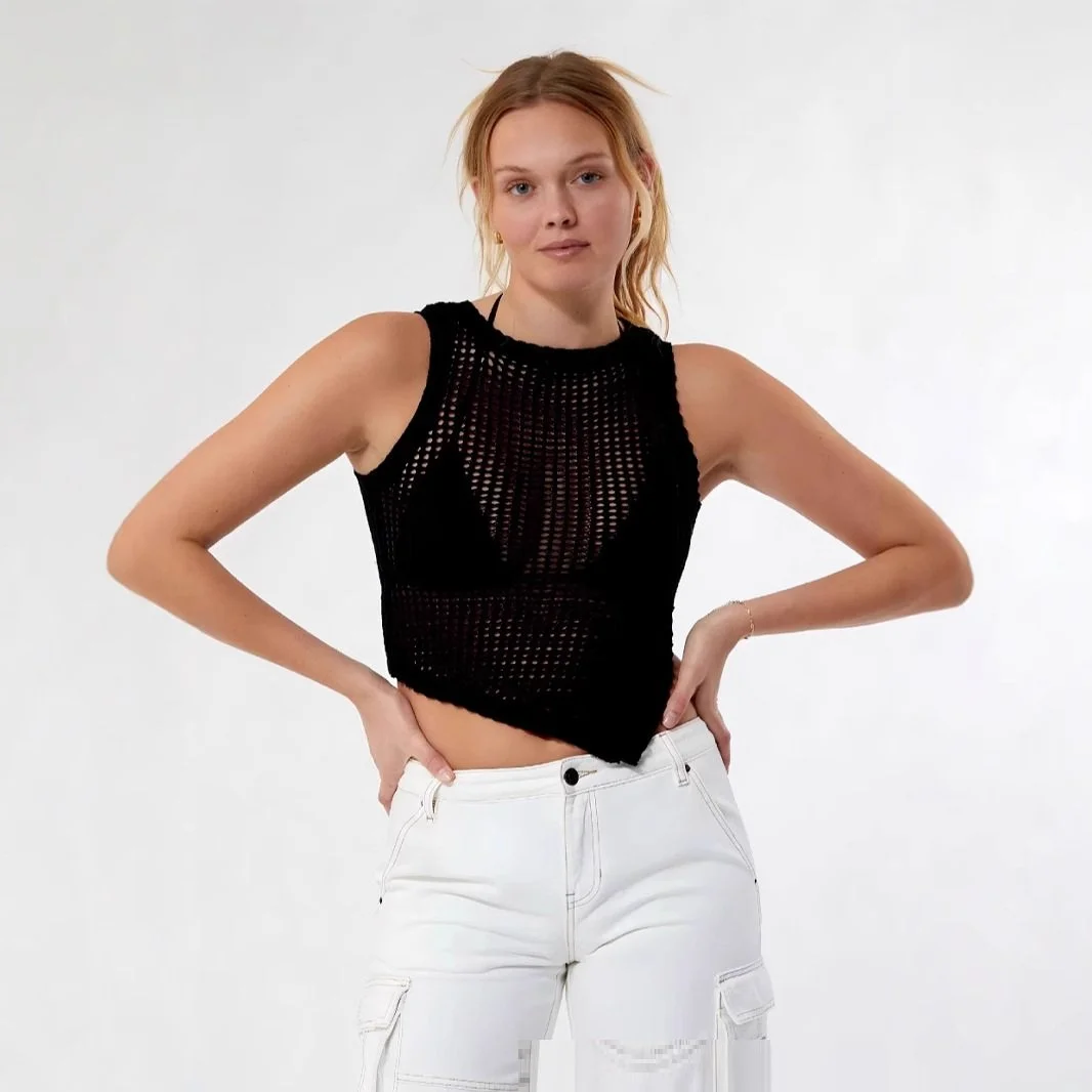 Spring and Summer Fashion European and American Style Sexy Beach Style Side Open Split Vest Knitwear Top