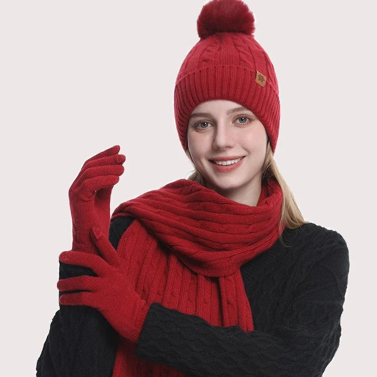 Stay Warm Riding Set: Knitted Hat, Scarf, Gloves for Women