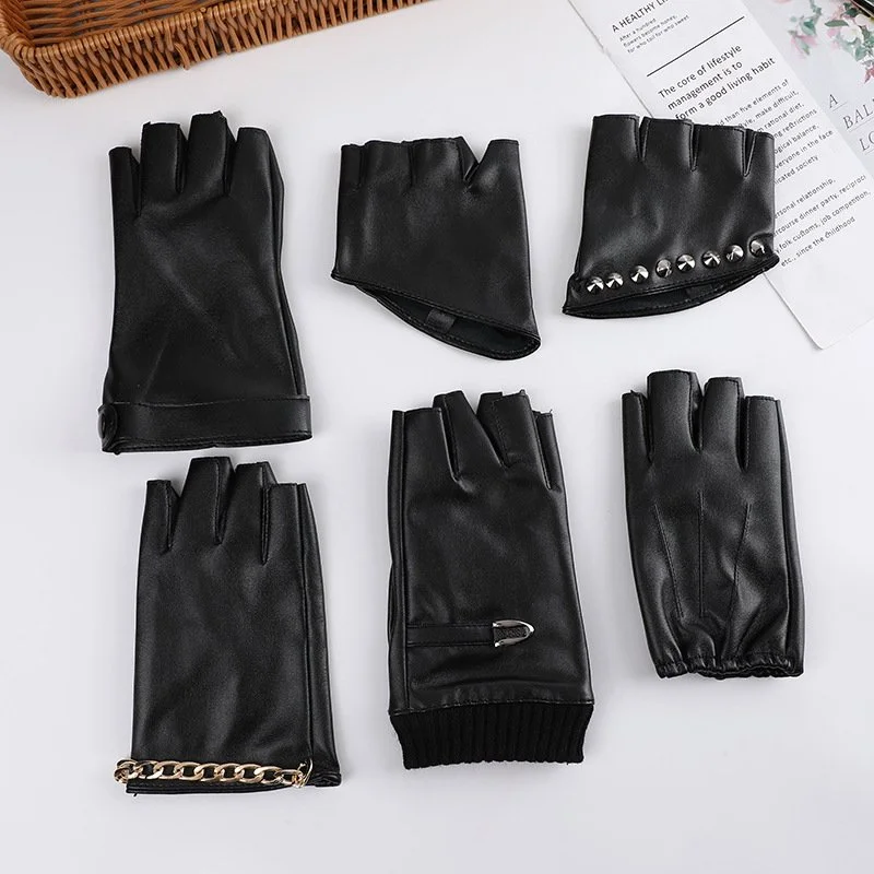 Steampunk PU Leather Half Finger Gloves for Women