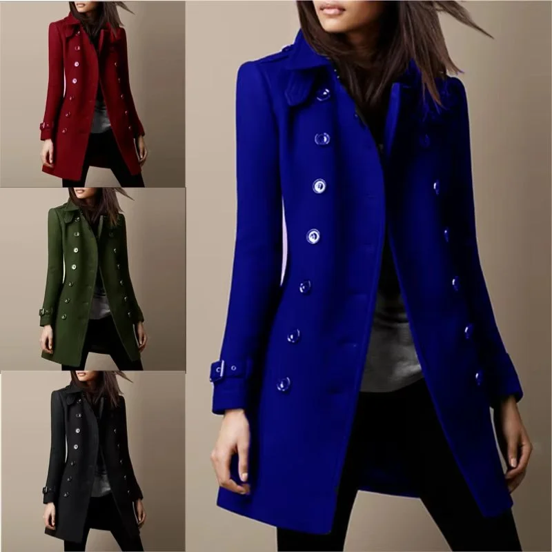 Streetwear Women Jackets Lined Double-breasted Ladies Loose Wool Overcoat Elegant Lapel Solid Pocketed Coats f
