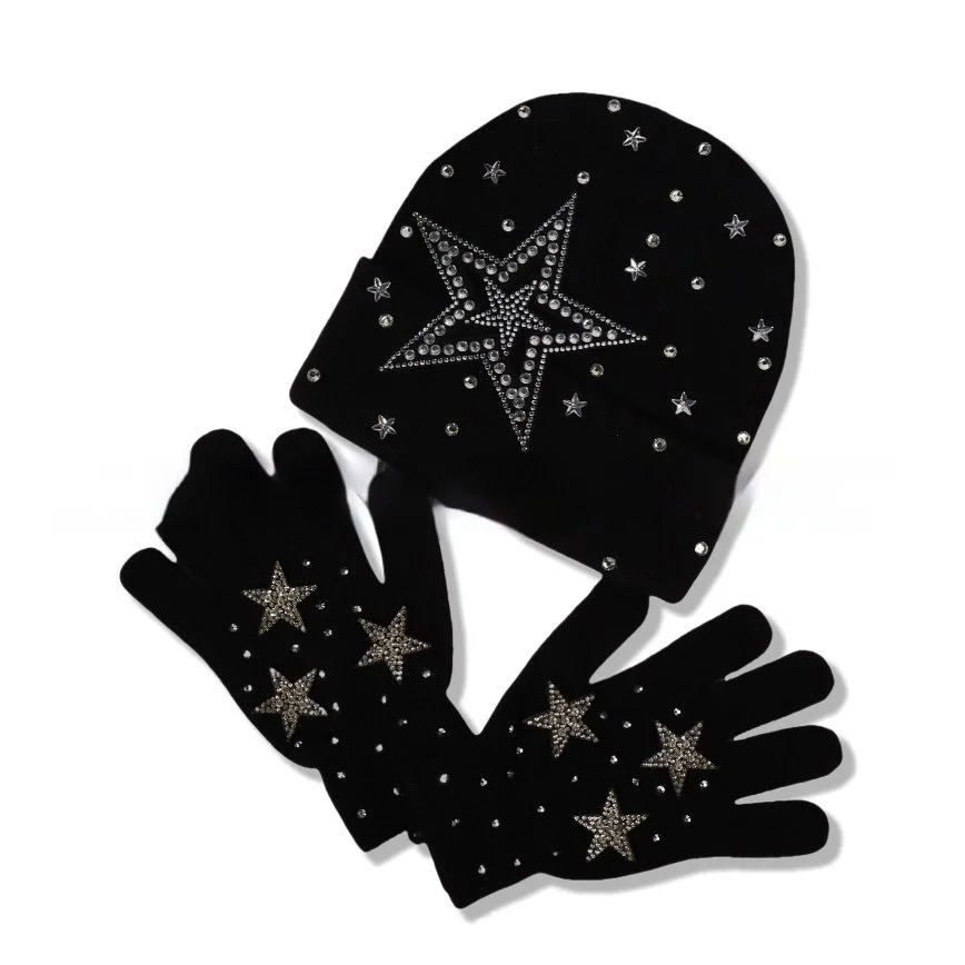 Stylish Diamond Embellished Beanie Hat Set