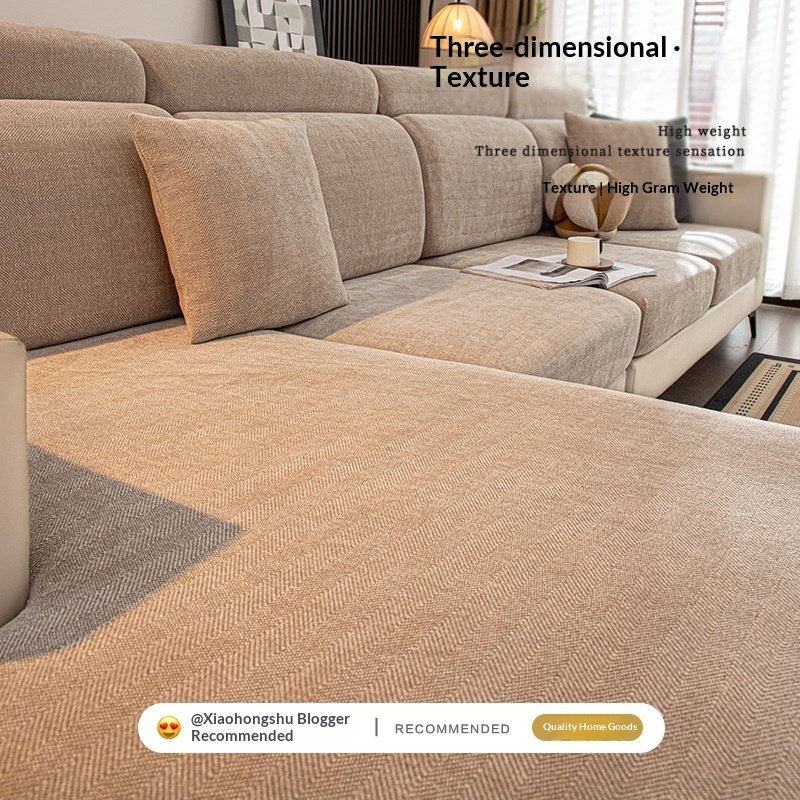 Thickened Chenille Herringbone Sofa Cover – Hair-Resistant, Dustproof Slipcover for 3-Seater Couches