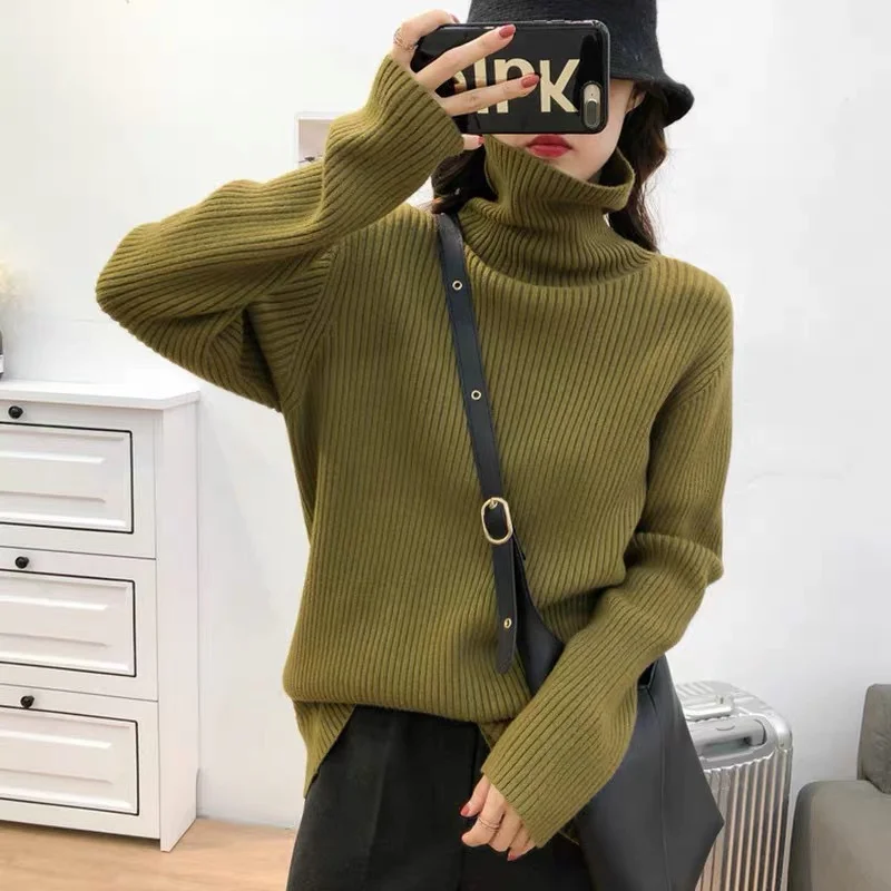 Thickening Idle Style Pullover Solid Color Turtleneck Sweater