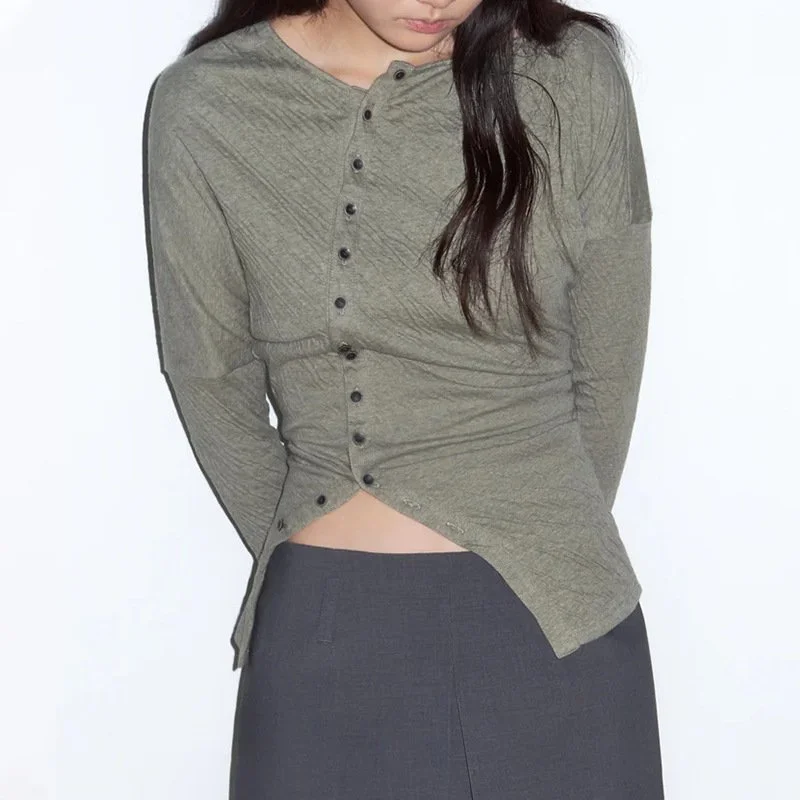 Trendy Solid Slim-Fit Irregular Long-Sleeve Top