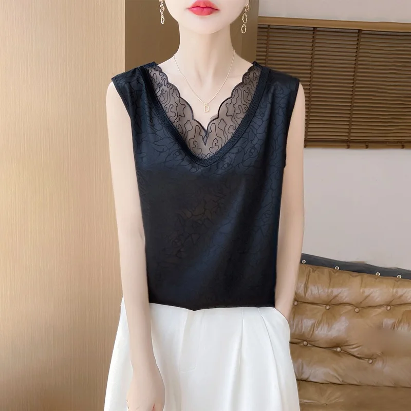 V-neck Cropped Mesh-panelled Sleeveless Tank Top