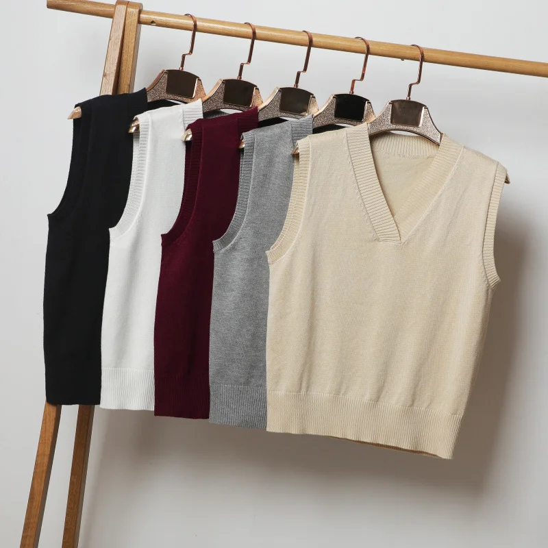 V-neck Sleeveless Sweater Vest Women's Black Top Outerwear Thin Knitwear