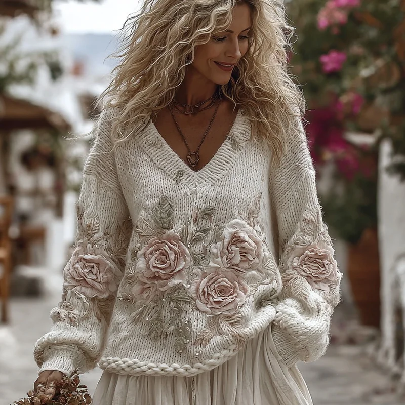 V-neck Sweater Women's Knit Top