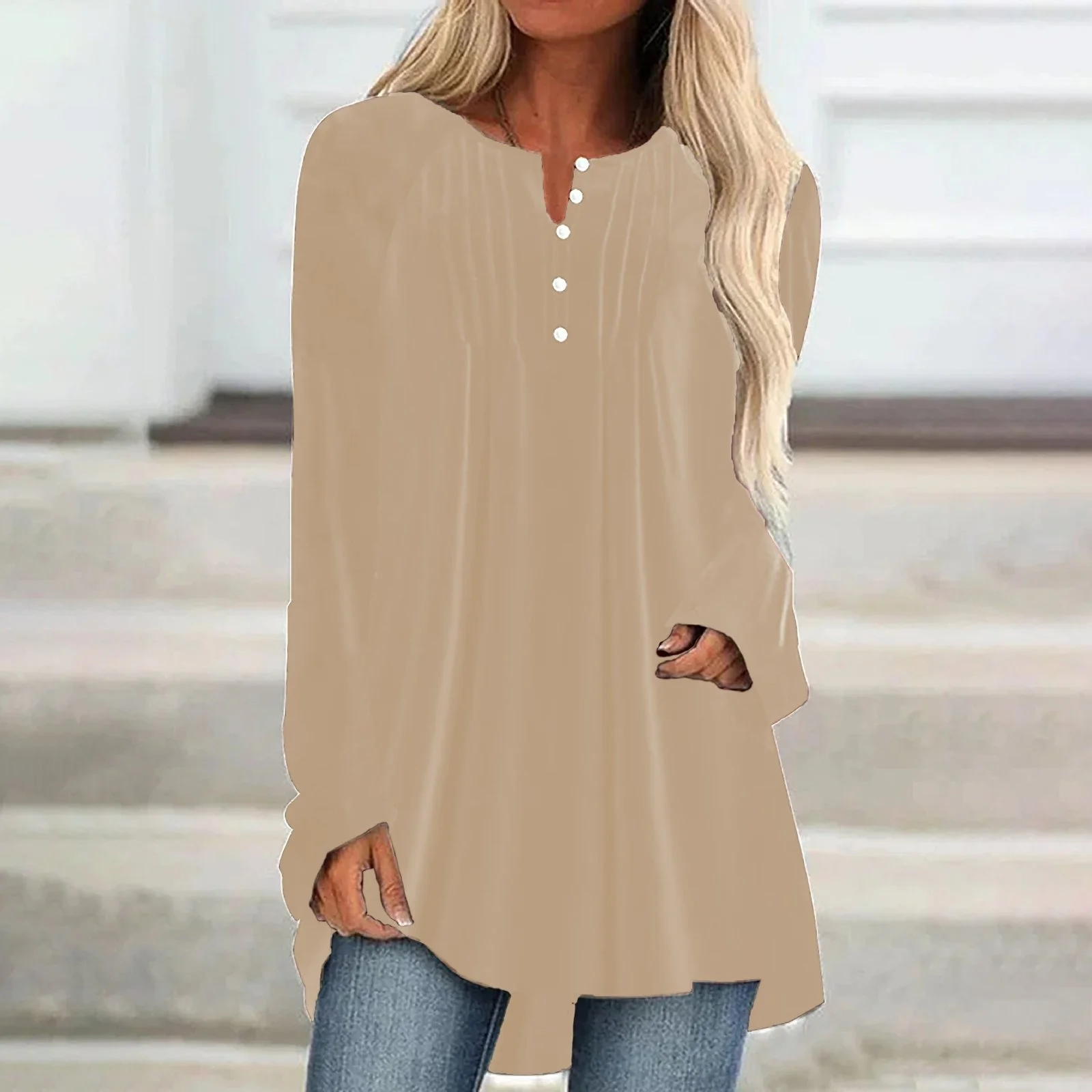 Velvet V-neck Long-sleeve Blouse for Women