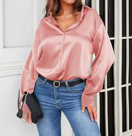 Versatile Satin Silk Button-Down Womens Blouse