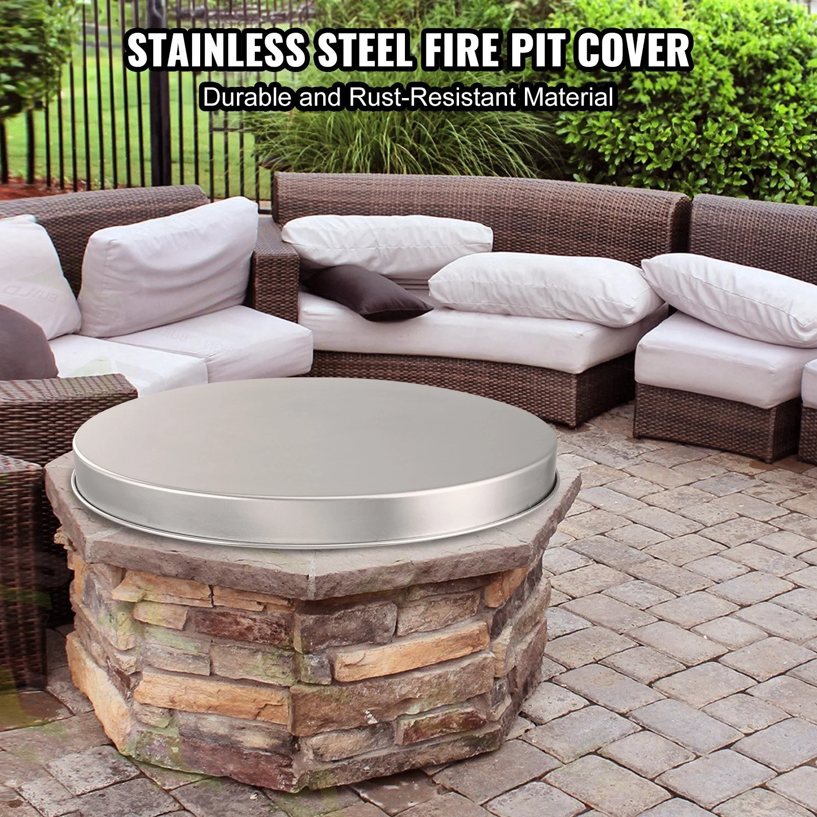 Vevor Fire Pit Cover Lid, 20portable Firepit Spark Screen,stainless Steel Steel Metal Cover, Easy-opening Outd