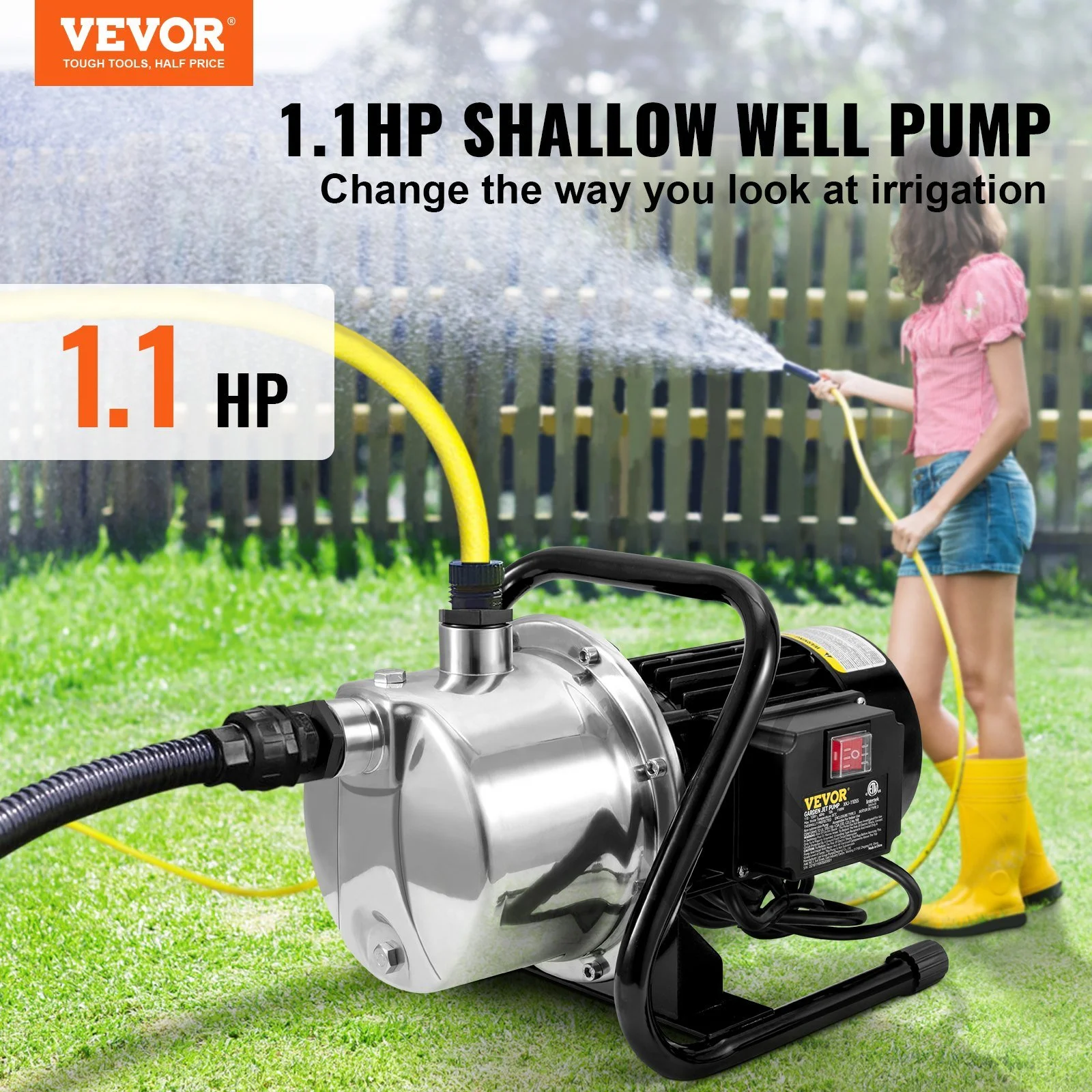Vevor Shallow Well Portable Garden Water Jet1.1hp 978 Gph 131 Ft Head