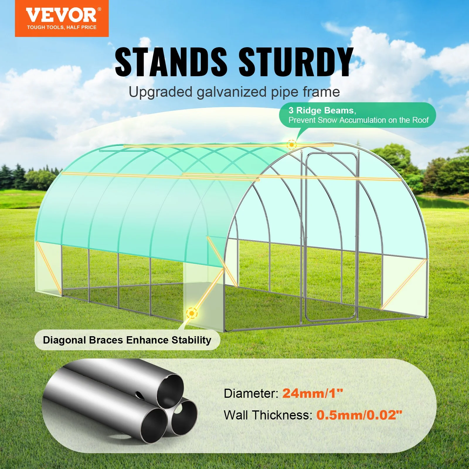 Vevor Walk-in Tunnel Greenhouse 19.36x9.68x7.4ft Galvanized Frame Pe Cover Green