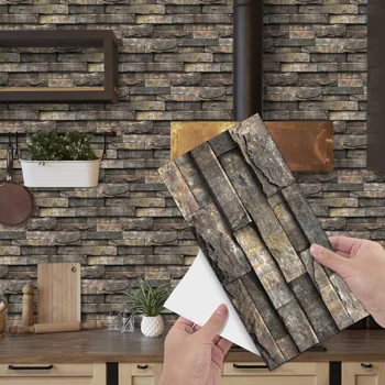 Vintage Brown Marble Tile Peel and Stick Wallpaper, Removable Wall Stickers, Suitable for Bathroom Kitchen Spl