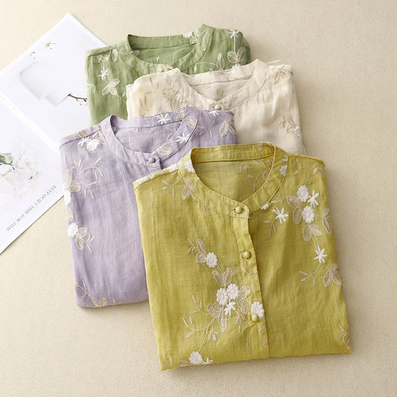 Vintage Shirt Women's Artistic Yarn Embroidery