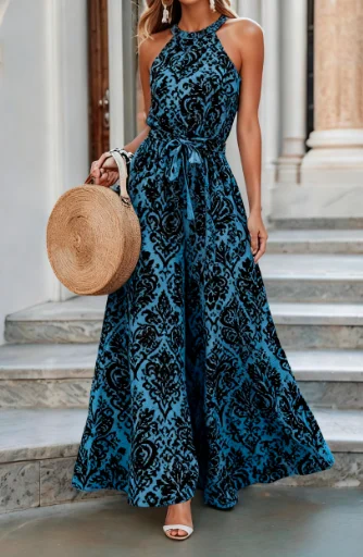 Vintage Summer Slim-fit Belted Wide-leg Jumpsuit