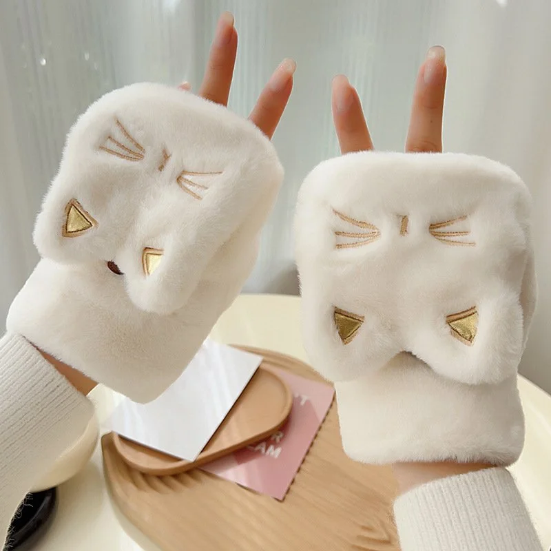 Warm Cartoon Plush Gloves for Women
