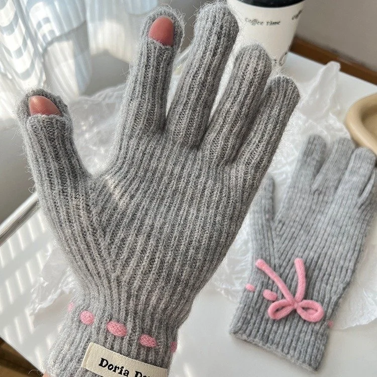 Warm Finger Gloves for Women, Insulated Knitted Gloves for Cold Winter