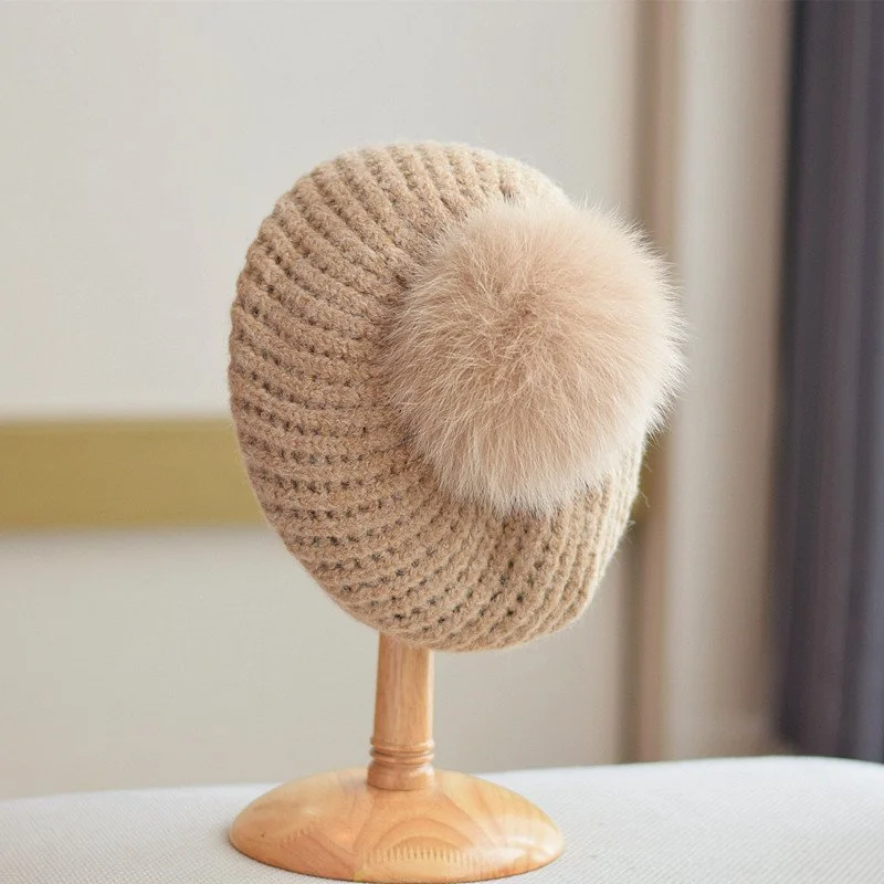 Warm Fox Fur Beret for Women