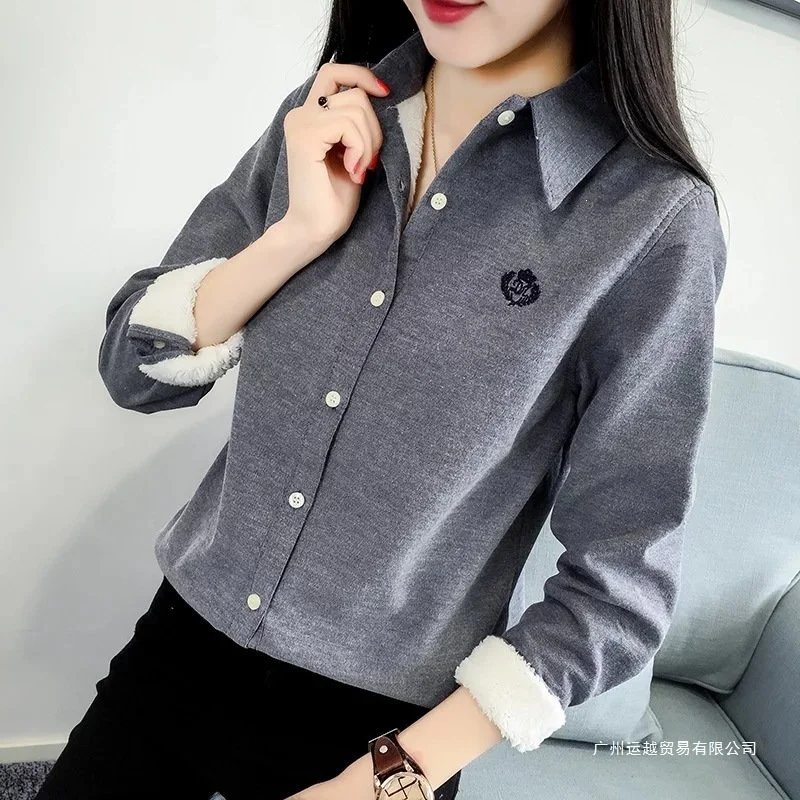 Warm Long-Sleeve Embroidered Blouse for Women