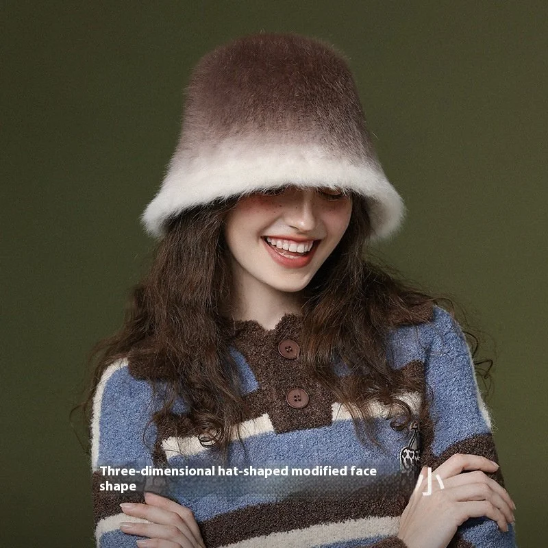 Warm Rabbit Fur Blend Bucket Hat for Women