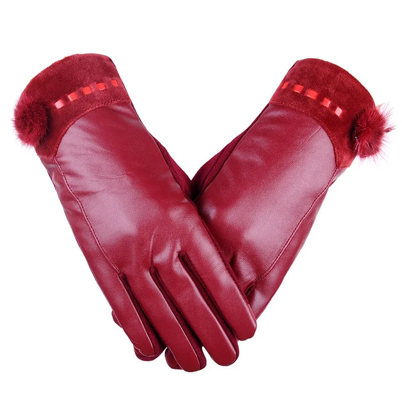Warm Touch Screen Leather Gloves for Women
