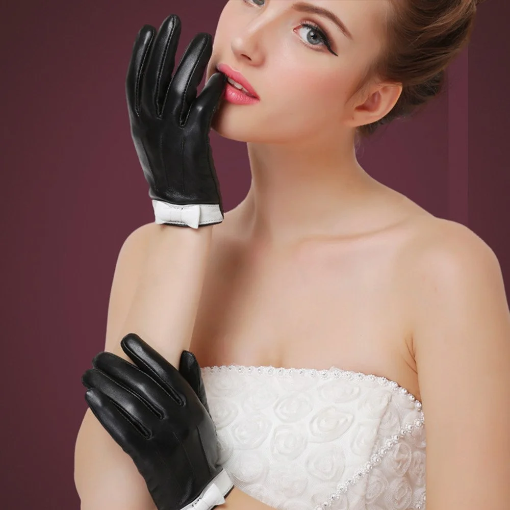 Warm Touchscreen Sheepskin Leather Gloves for Women
