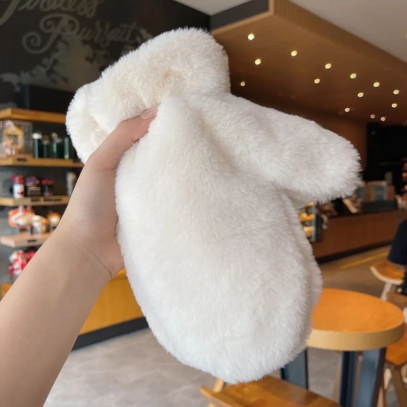 Warm White Plush Gloves for Women