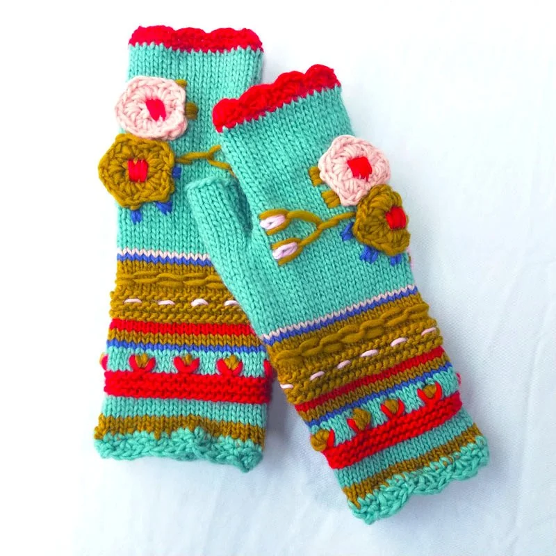 Warm Women's Knitted Flower Gloves