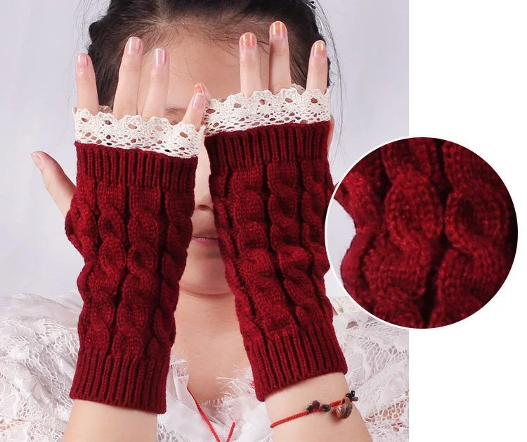 Warm Women's Knitted Half-Finger Gloves for Cold Weather