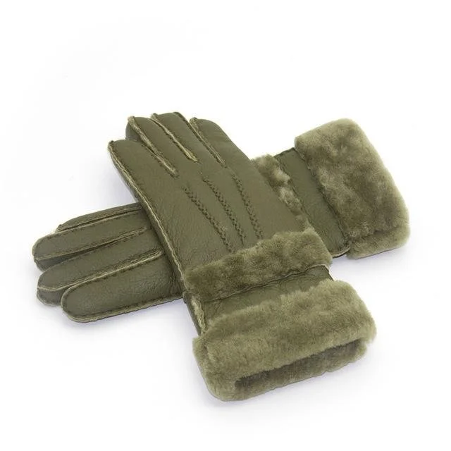 Warm Wool Leather Mittens for Women