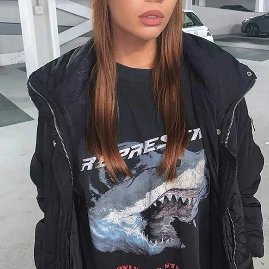 Washed Shark Print Short Sleeve Tee